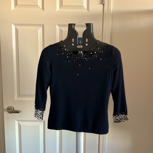 Morrell Maxie black sweater blouse sequins beads size S/M beautiful bead… - Picture 3 of 10